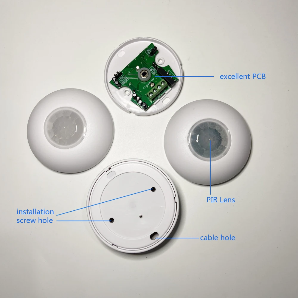 Motion Sensor Pir Wired - 屋内360 ° 天井設置型赤外線センサー、NC/NO接点、ドライ接点信号、ホテル用スマートランプ制御スイッチ、小型ワイヤー式PIRモーションセンサー